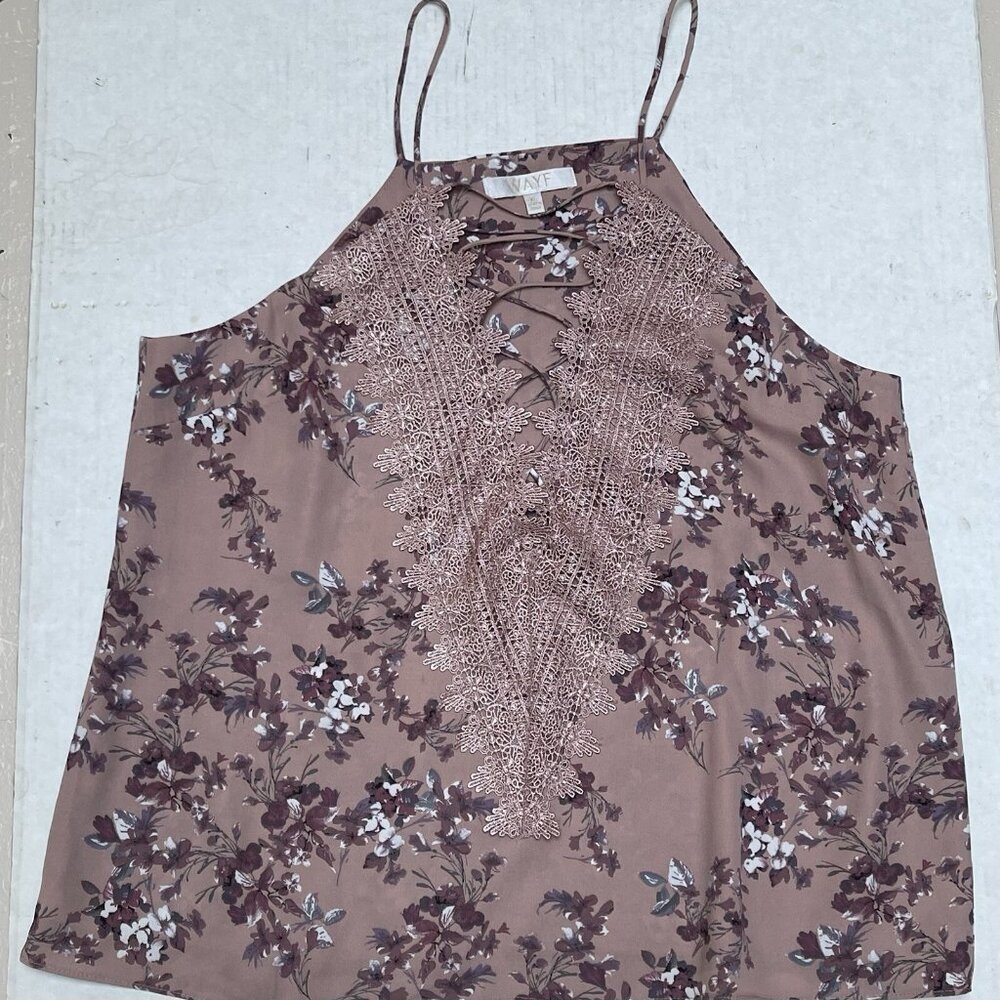 WAYF Tank Top Womens XL Posie Lace Floral Print Strappy Cami Blouse Fairy Boho